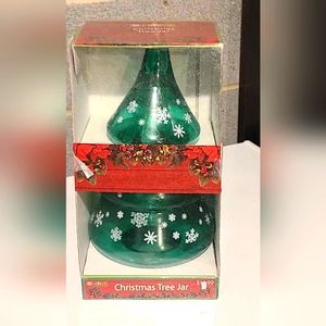 Vintage Glass Christmas Tree Cookie Candy Jar by Rite Aid, New In Box